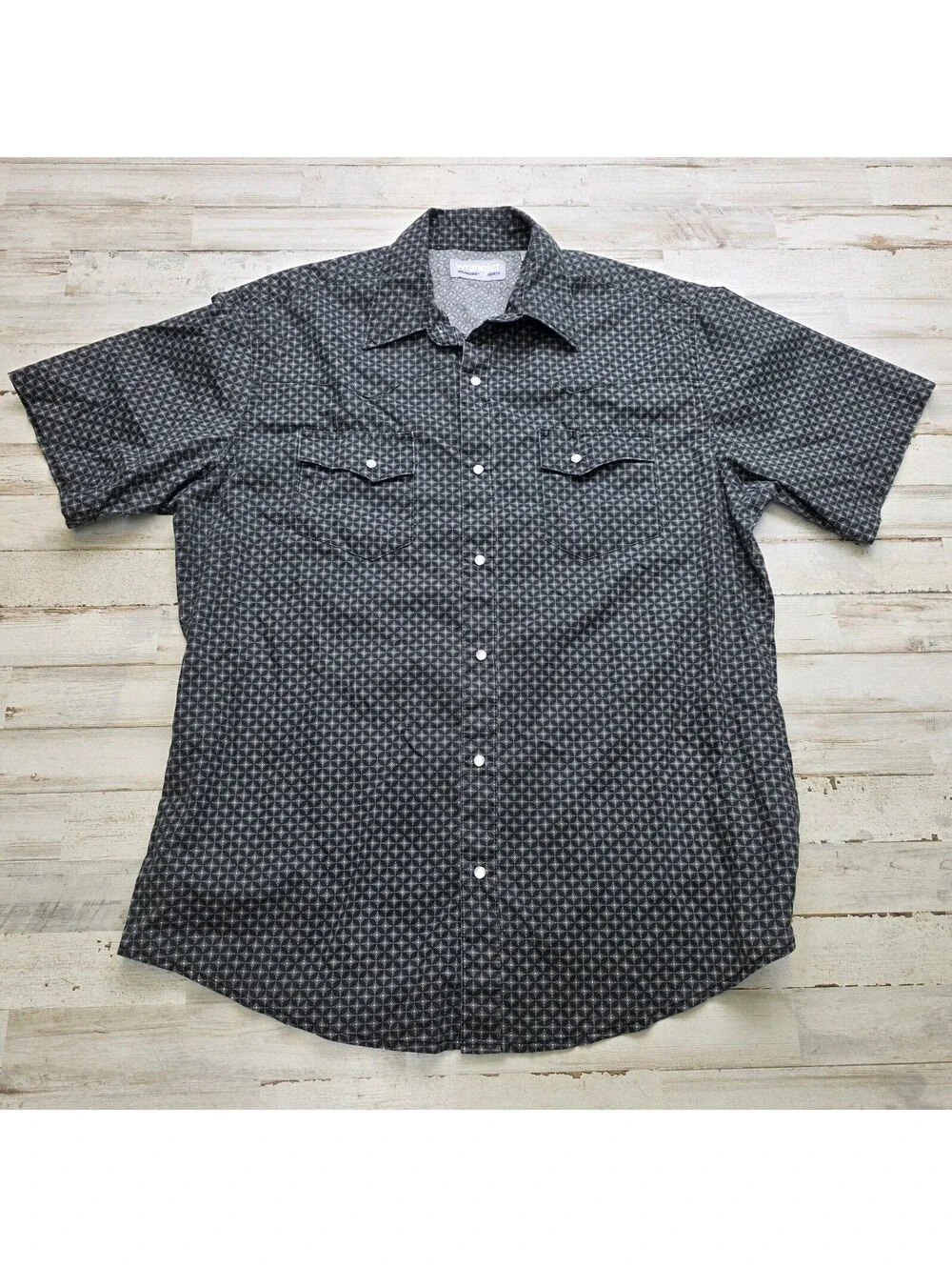 Wrangler Wrancher Mens LG Geometric Pearl Snap Short Sleeve Western Rodeo Shirt